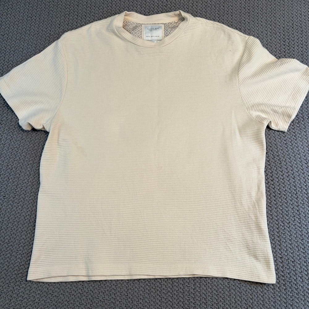 Ricky Singh Cactus Man Cream Waffle Knit Relaxed Fit Cotton Tee Mens XL